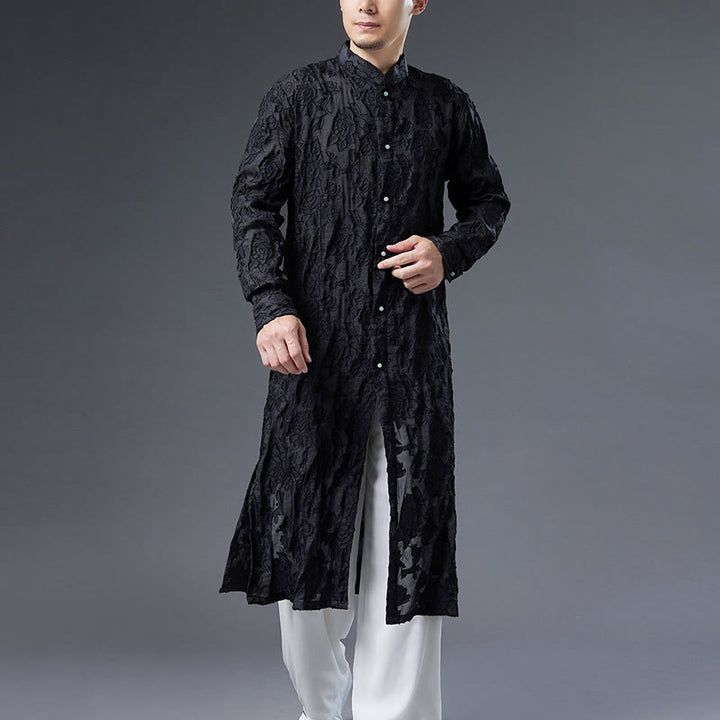 Buddha Stones Fall Peony Flowers Button Down Cotton Coat Men's Tang Suit Robe - image 4
