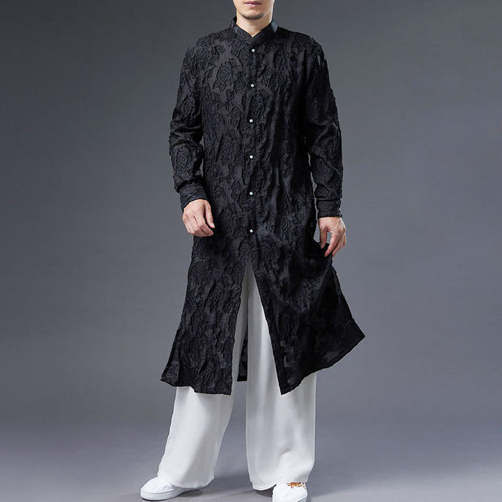 Buddha Stones Fall Peony Flowers Button Down Cotton Coat Men's Tang Suit Robe - image 6