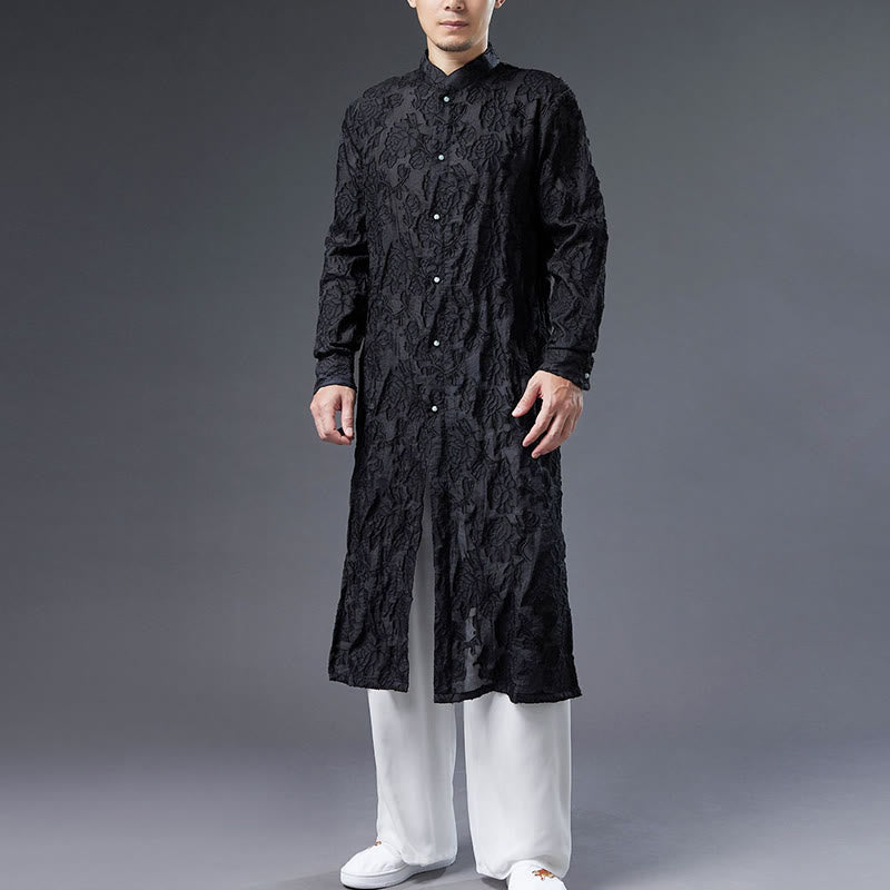 Buddha Stones Fall Peony Flowers Button Down Cotton Coat Men's Tang Suit Robe - image 5