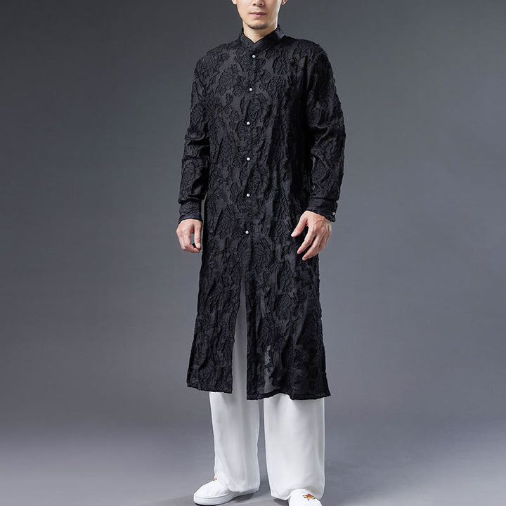 Buddha Stones Fall Peony Flowers Button Down Cotton Coat Men's Tang Suit Robe - image 5