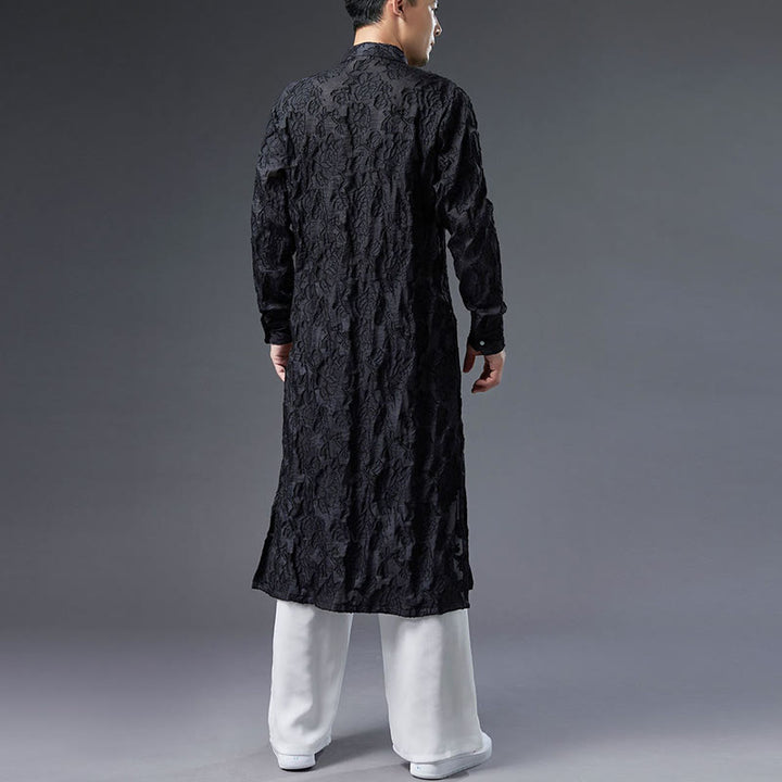 Buddha Stones Fall Peony Flowers Button Down Cotton Coat Men's Tang Suit Robe - image 3