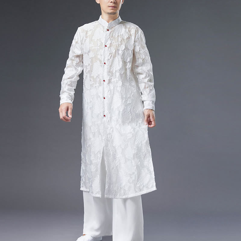 Buddha Stones Fall Peony Flowers Button Down Cotton Coat Men's Tang Suit Robe - image 11