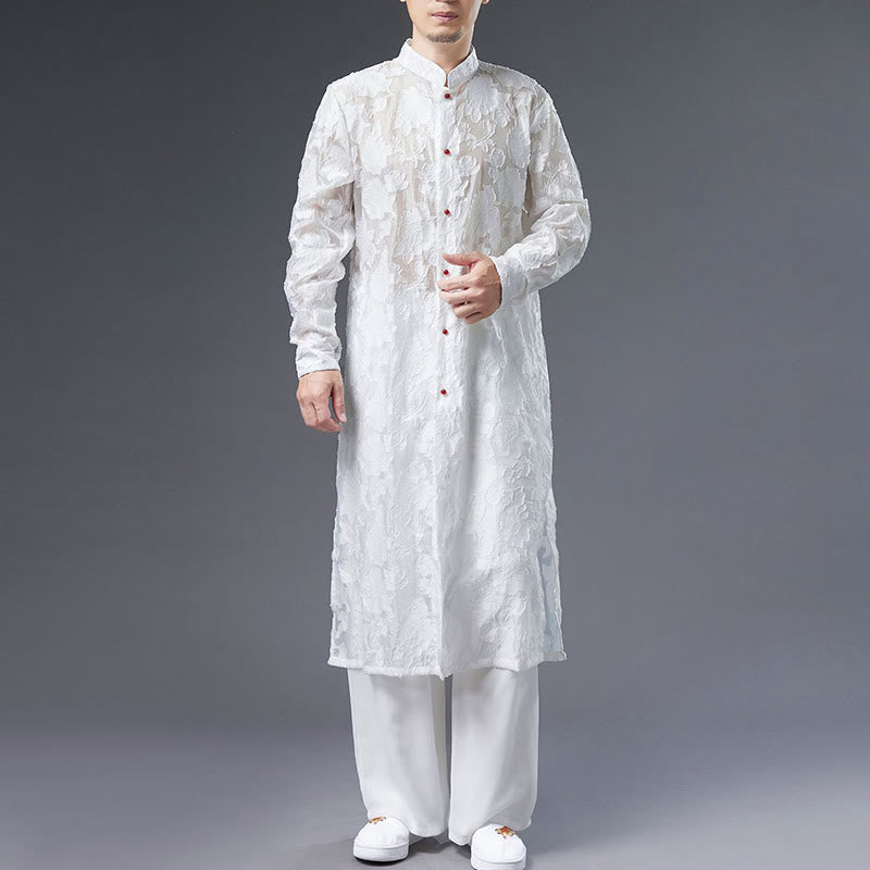Buddha Stones Fall Peony Flowers Button Down Cotton Coat Men's Tang Suit Robe - image 8