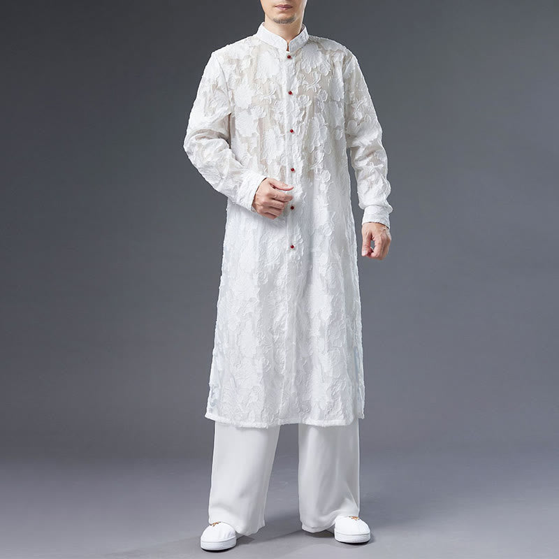 Buddha Stones Fall Peony Flowers Button Down Cotton Coat Men's Tang Suit Robe - image 9