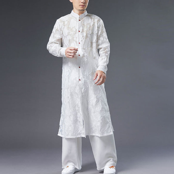 Buddha Stones Fall Peony Flowers Button Down Cotton Coat Men's Tang Suit Robe - image 10