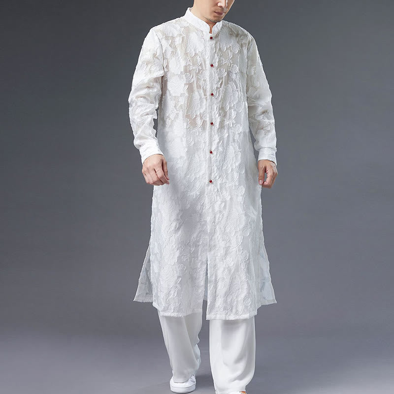 Buddha Stones Fall Peony Flowers Button Down Cotton Coat Men's Tang Suit Robe - image 12