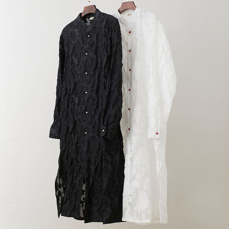 Buddha Stones Fall Peony Flowers Button Down Cotton Coat Men's Tang Suit Robe - image 1