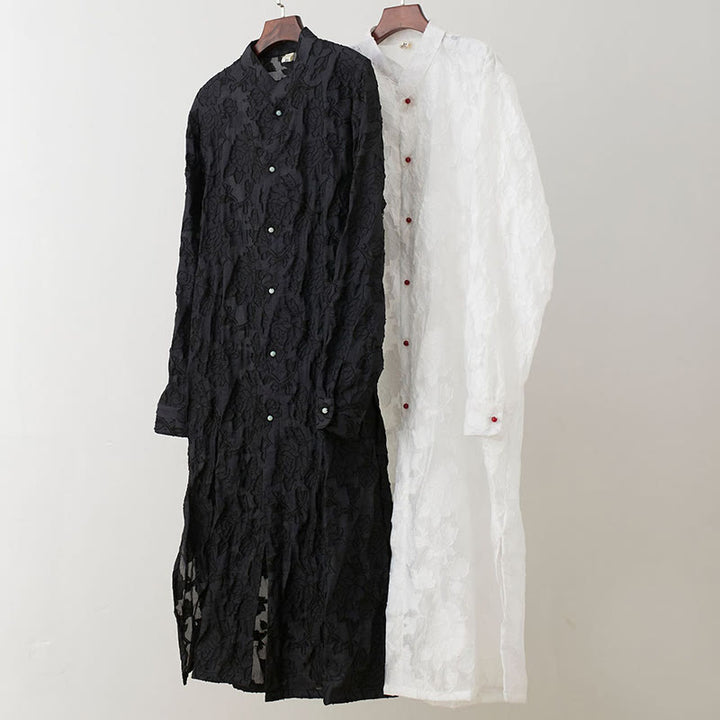 Buddha Stones Fall Peony Flowers Button Down Cotton Coat Men's Tang Suit Robe - image 1