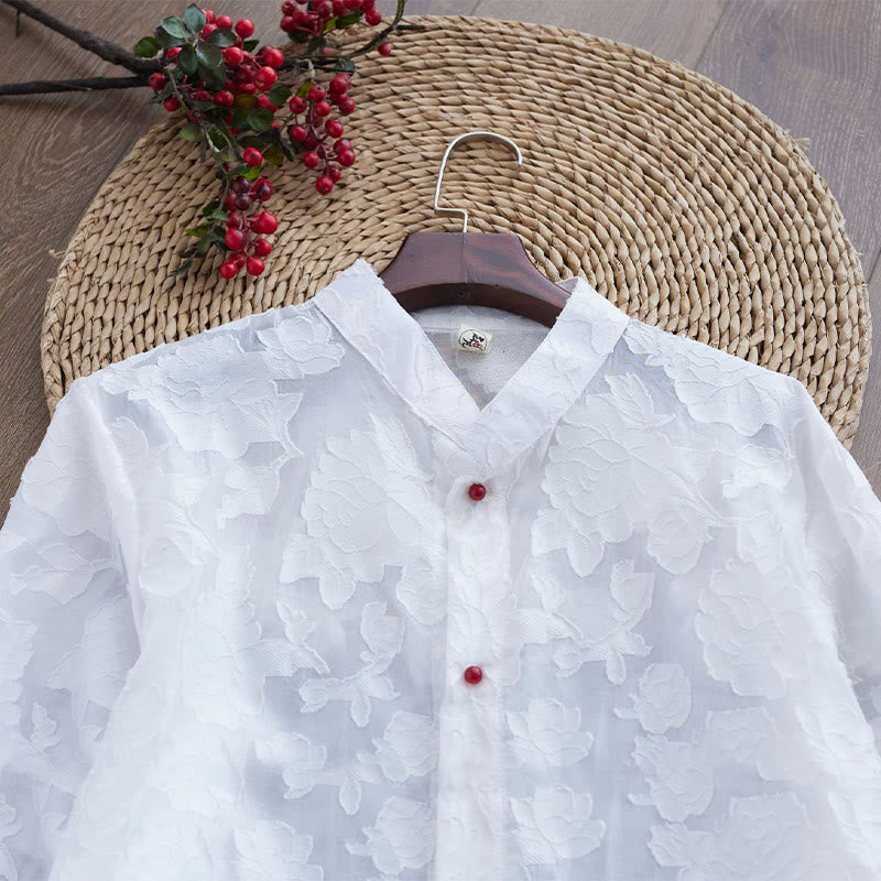 Buddha Stones Fall Peony Flowers Button Down Cotton Coat Men's Tang Suit Robe - image 13