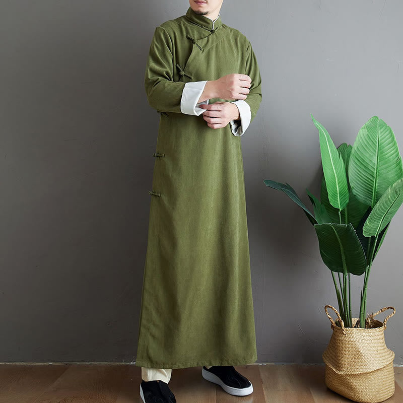 Buddha Stones Fall Solid Color Chinese Frog-Button Men's Tang Suit Robe - image 8