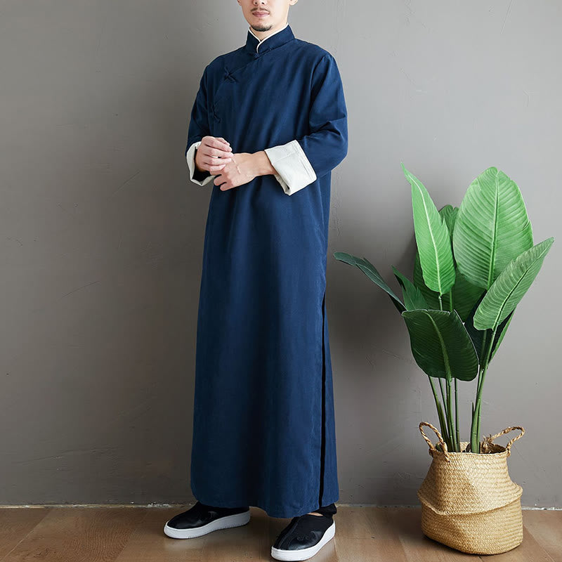 Buddha Stones Fall Solid Color Chinese Frog-Button Men's Tang Suit Robe - image 22