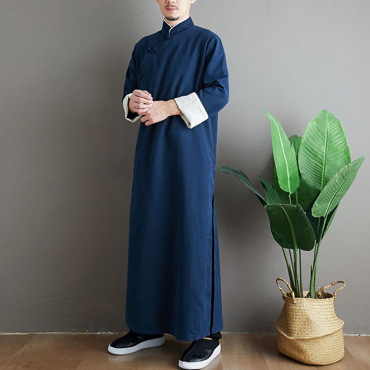 Buddha Stones Fall Solid Color Chinese Frog-Button Men's Tang Suit Robe - image 22