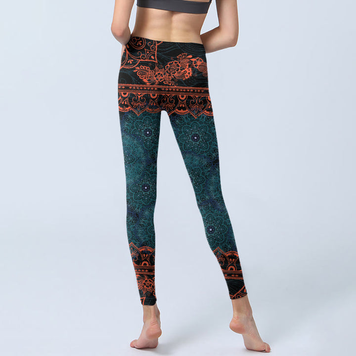 Buddha Stones Green Mandala Flower Print Gym Fitness Leggings Women's Yoga Pants - image 6
