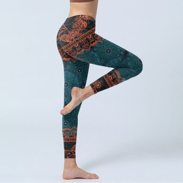 Buddha Stones Green Mandala Flower Print Gym Fitness Leggings Women's Yoga Pants - image 3