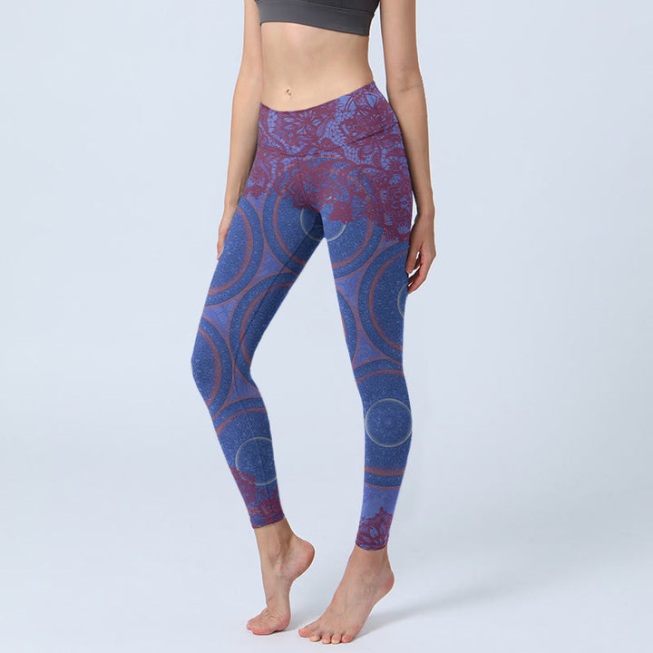 Buddha Stones Purple Compass Mandala Flower Print Gym Fitness Leggings Women's Yoga Pants - MediumPurple - US18，UK/AU22，EU50 (4XL) - image 0