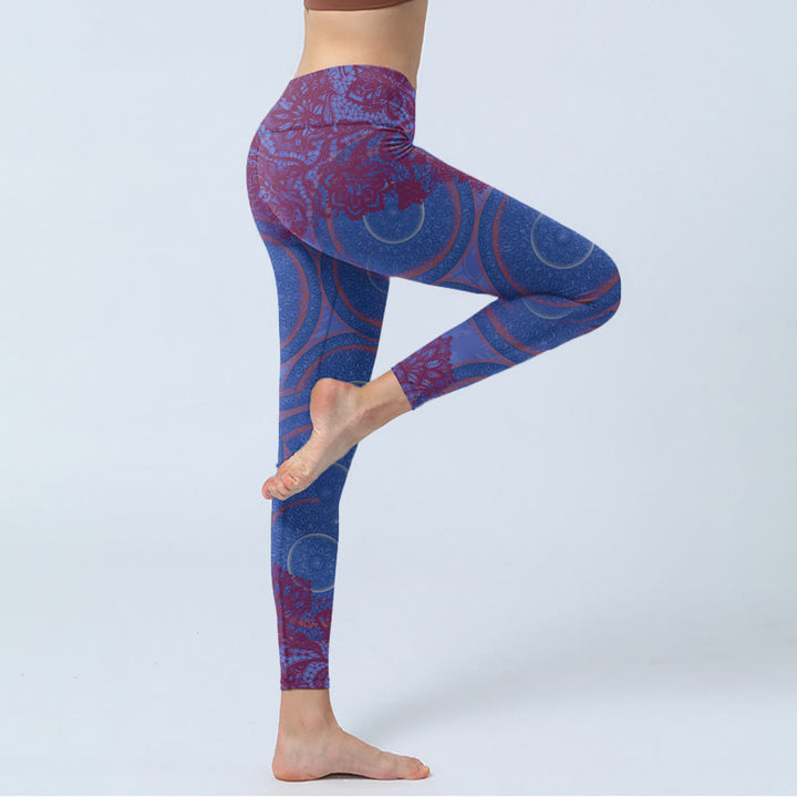 Buddha Stones Purple Compass Mandala Flower Print Gym Fitness Leggings Women's Yoga Pants - image 3