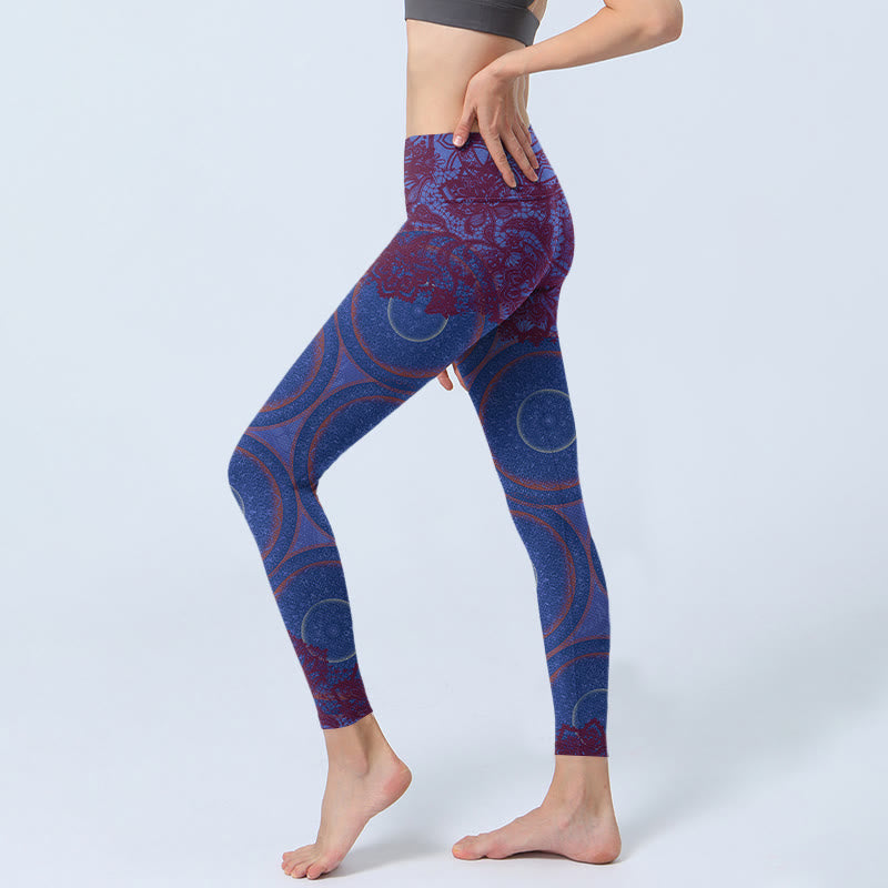 Buddha Stones Purple Compass Mandala Flower Print Gym Fitness Leggings Women's Yoga Pants - image 2