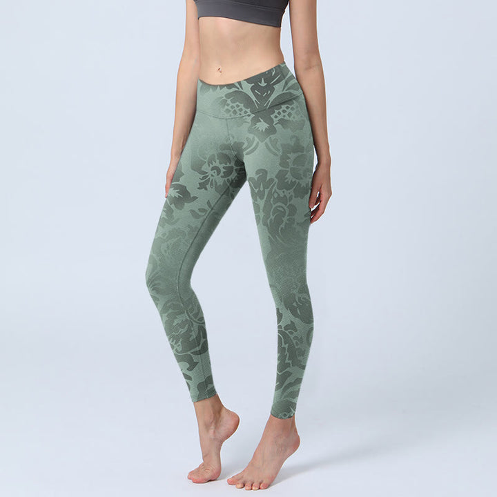 Buddha Stones Casual Flower Leaves Print Gym Fitness Leggings Women's Yoga Pants - DarkSeaGreen - US18，UK/AU22，EU50 (4XL) - image 0