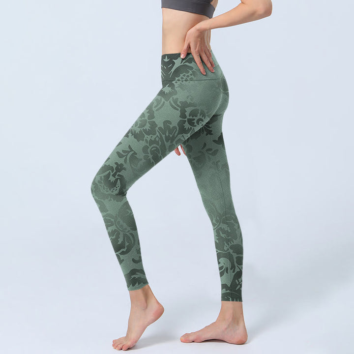 Buddha Stones Casual Flower Leaves Print Gym Fitness Leggings Women's Yoga Pants - image 2