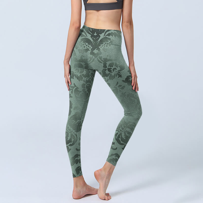 Buddha Stones Casual Flower Leaves Print Gym Fitness Leggings Women's Yoga Pants - image 4