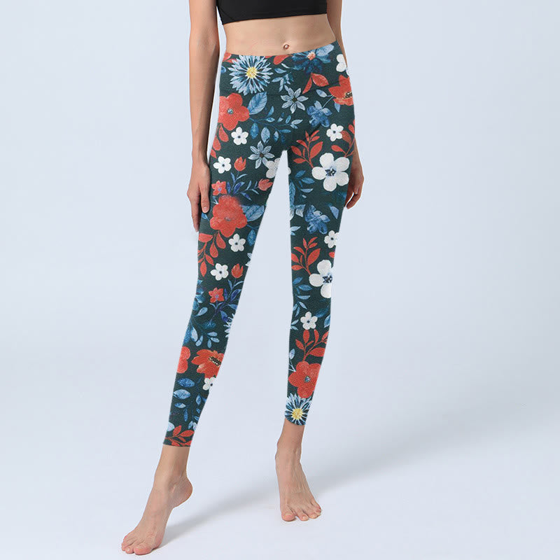 Buddha Stones Red White Flower Dandelion Print Gym Fitness Leggings Women's Yoga Pants - image 5
