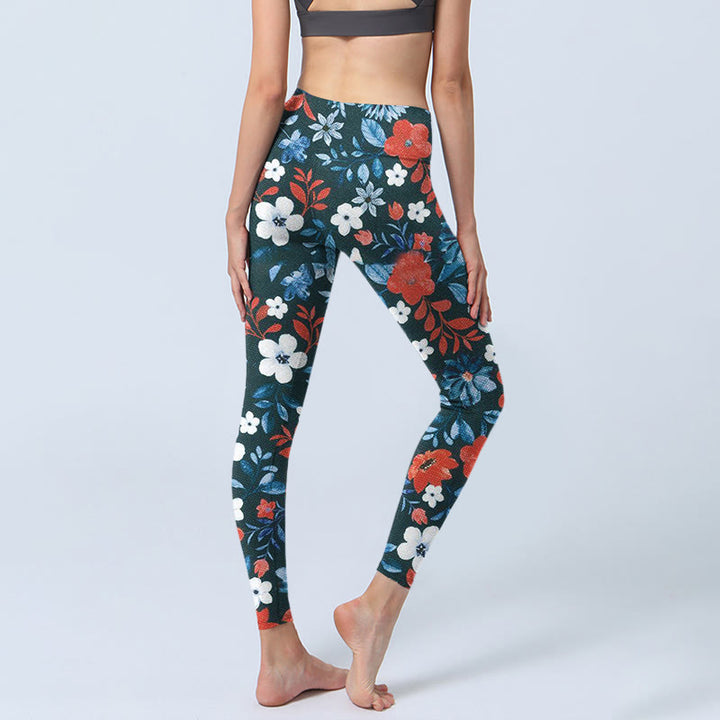 Buddha Stones Red White Flower Dandelion Print Gym Fitness Leggings Women's Yoga Pants - image 4