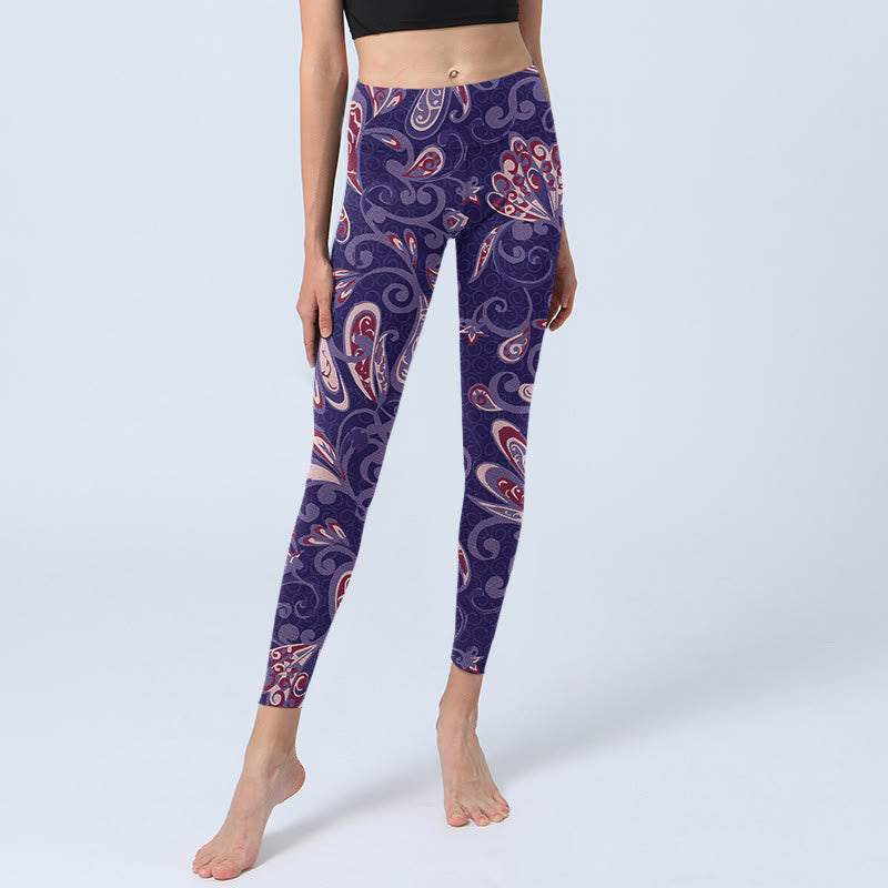 Buddha Stones Purple Flower Petals Print Gym Fitness Leggings Women's Yoga Pants - image 5