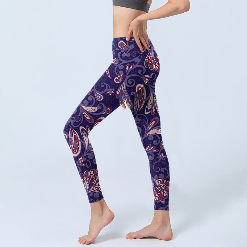 Buddha Stones Purple Flower Petals Print Gym Fitness Leggings Women's Yoga Pants - image 2