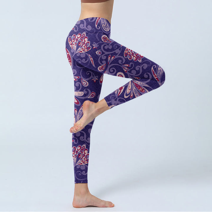 Buddha Stones Purple Flower Petals Print Gym Fitness Leggings Women's Yoga Pants - image 3