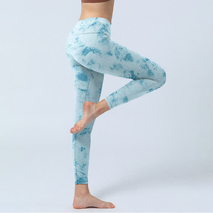 Buddha Stones Light Blue Tie-dye Print Gym Fitness Leggings Women's Yoga Pants - image 3