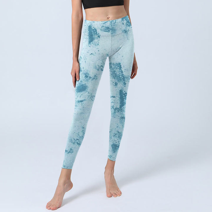 Buddha Stones Light Blue Tie-dye Print Gym Fitness Leggings Women's Yoga Pants - image 5