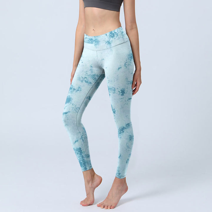 Buddha Stones Light Blue Tie-dye Print Gym Fitness Leggings Women's Yoga Pants - LightBlue - US18，UK/AU22，EU50 (4XL) - image 0