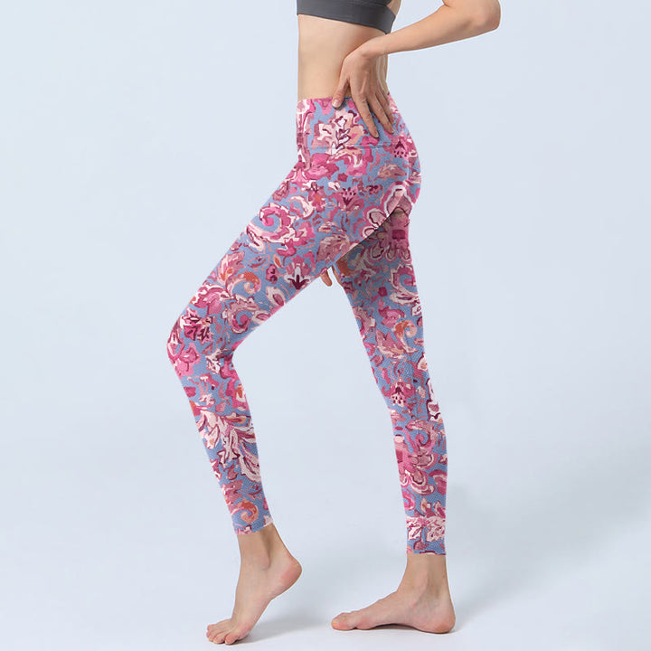 Buddha Stones Pink Flowers Print Gym Fitness Leggings Women's Yoga Pants - image 2