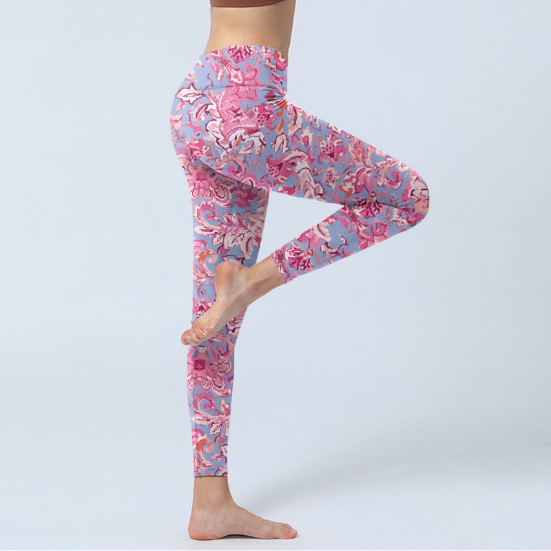 Buddha Stones Pink Flowers Print Gym Fitness Leggings Women's Yoga Pants - image 3