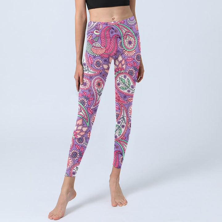 Buddha Stones Purple Pink Cashew Flower Sunflower Print Gym Fitness Leggings Women's Yoga Pants - image 5