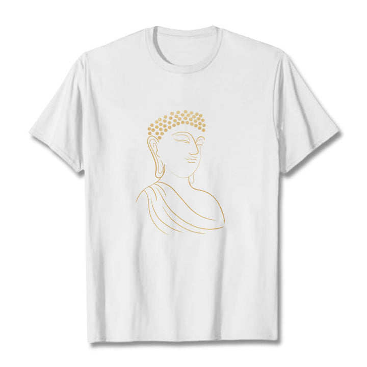 Buddha Stones Meditating Buddha Pattern Tee T-shirt - White - 2XL - image 5