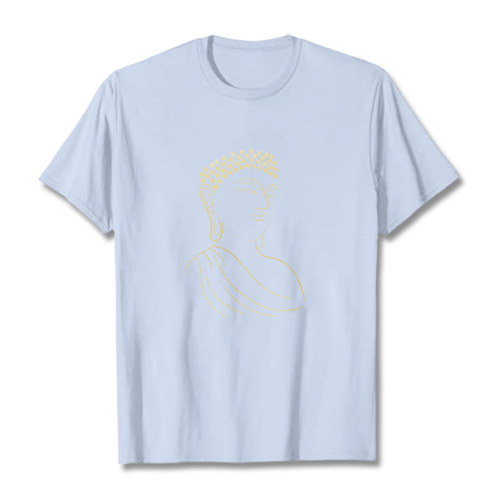 Buddha Stones Meditating Buddha Pattern Tee T-shirt - LightCyan - 2XL - image 18