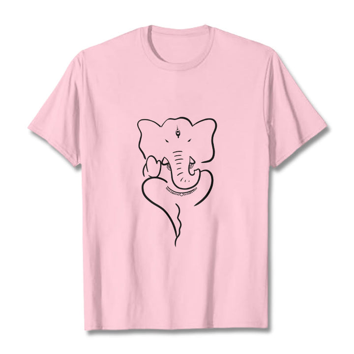 Buddha Stones Ganesh Elephant Sketch Pattern Tee T-shirt - LightPink - 2XL - image 12