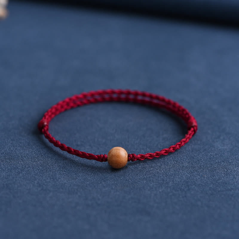 Buddha Stones Natural Peach Wood Bead Ward Off Evil Spirits Braided Bracelet - Dark Red Rope - 8mm - Anklet(Circumference 17-30cm) - image 21