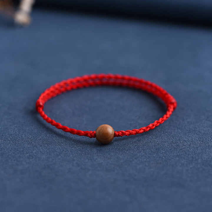 Buddha Stones Natural Peach Wood Bead Ward Off Evil Spirits Braided Bracelet - Red Rope - 8mm - Anklet(Circumference 17-30cm) - image 6