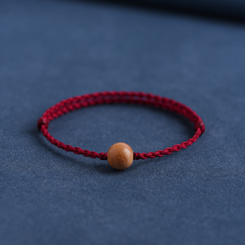Buddha Stones Natural Peach Wood Bead Ward Off Evil Spirits Braided Bracelet - Dark Red Rope - 10mm - Anklet(Circumference 17-30cm) - image 24