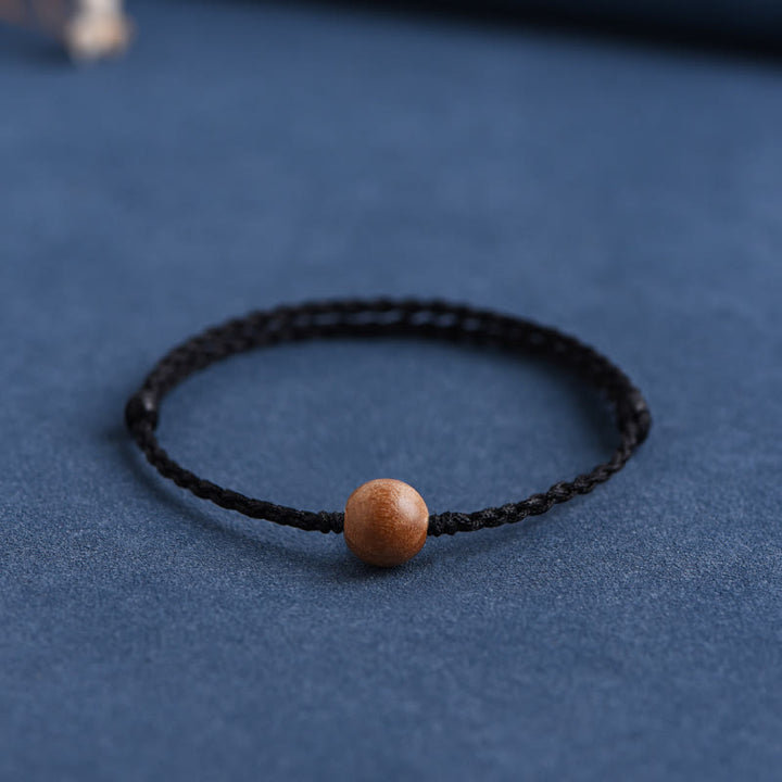 Buddha Stones Natural Peach Wood Bead Ward Off Evil Spirits Braided Bracelet - Black Rope - 10mm - Anklet(Circumference 17-30cm) - image 28
