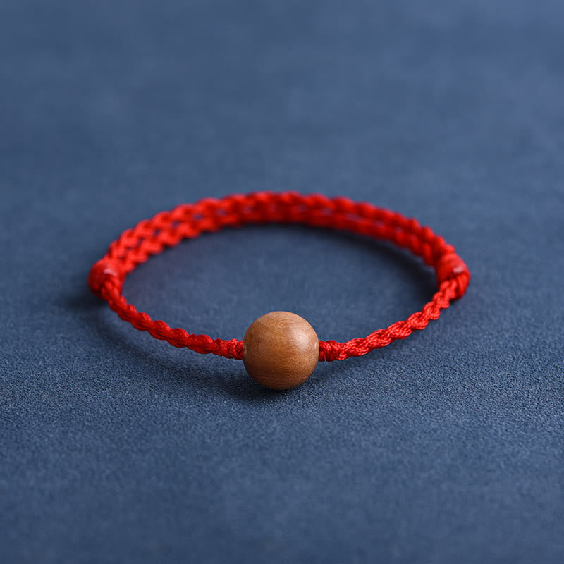 Buddha Stones Natural Peach Wood Bead Ward Off Evil Spirits Braided Bracelet - Red Rope - 12mm - Anklet(Circumference 17-30cm) - image 19