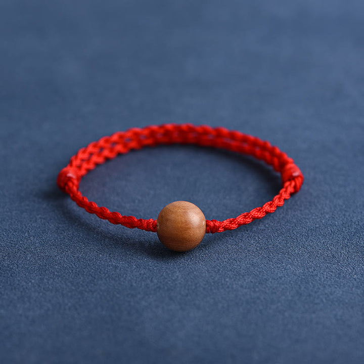 Buddha Stones Natural Peach Wood Bead Ward Off Evil Spirits Braided Bracelet - Red Rope - 12mm - Anklet(Circumference 17-30cm) - image 19