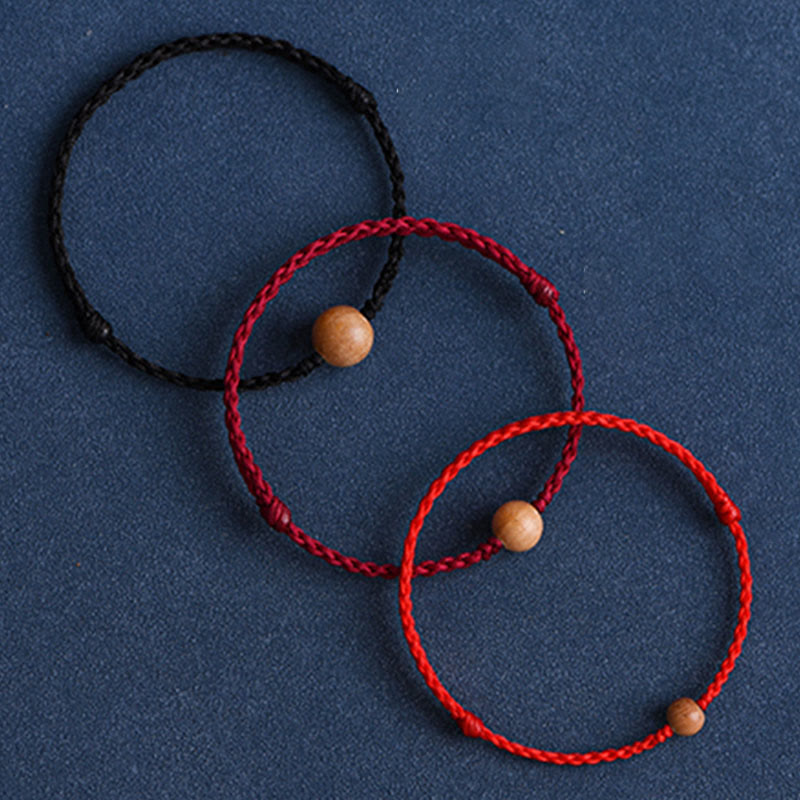 Buddha Stones Natural Peach Wood Bead Ward Off Evil Spirits Braided Bracelet - image 2