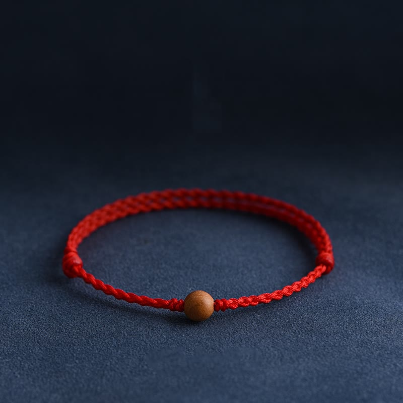 Buddha Stones Natural Peach Wood Bead Ward Off Evil Spirits Braided Bracelet - image 0