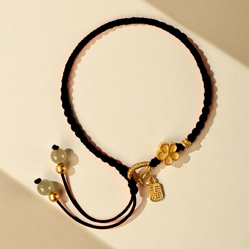 Buddha Stones Hetian Jade Small Peach Blossom Fu Character Charm Luck String Bracelet - image 10