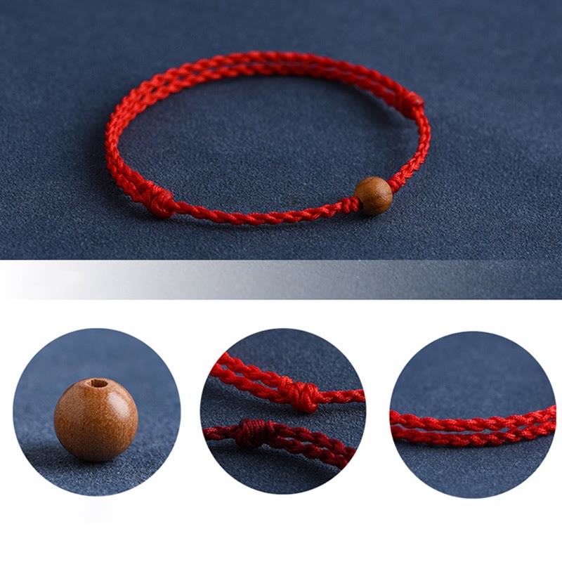 Buddha Stones Natural Peach Wood Bead Ward Off Evil Spirits Braided Bracelet - image 10