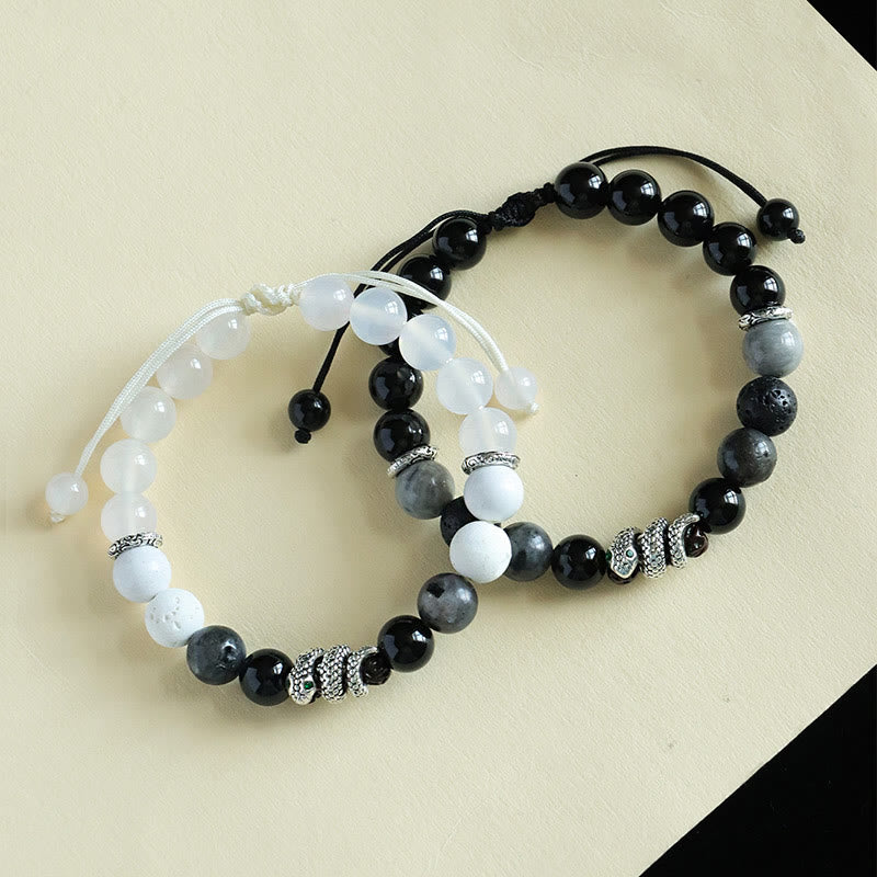 Buddha Stones Black Onyx Black Glitter Stone White Agate White Turquoise Year Of The Snake Protection Bracelet - image 1