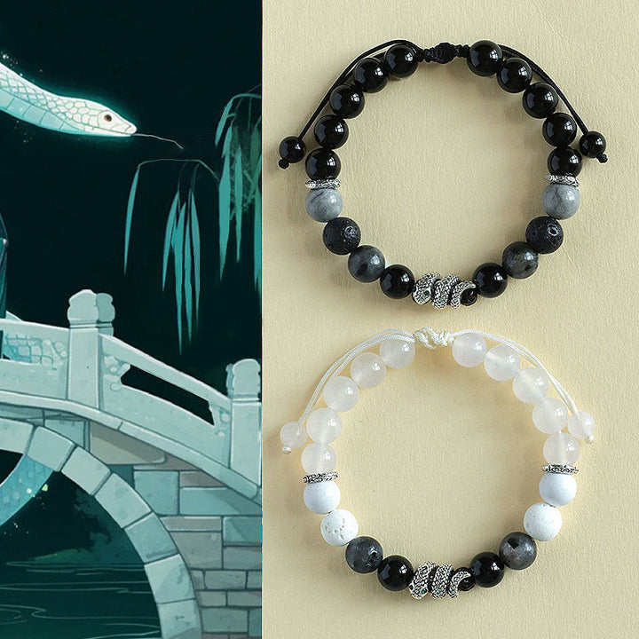 Buddha Stones Black Onyx Black Glitter Stone White Agate White Turquoise Year Of The Snake Protection Bracelet - image 12